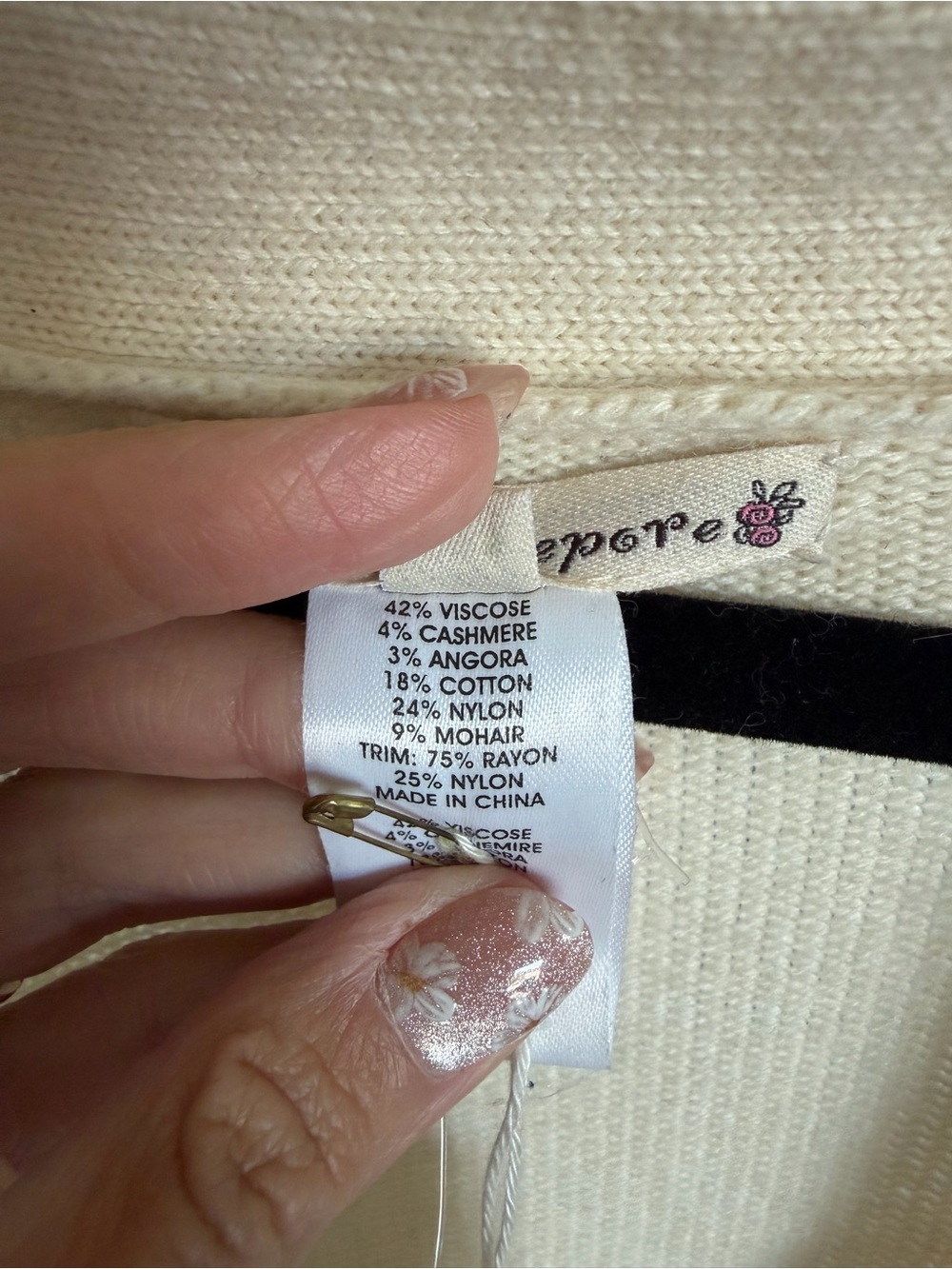 Nanette Lepore Cream Crochet-Trim Long Cardigan Medium NWT - Picture 4 of 7